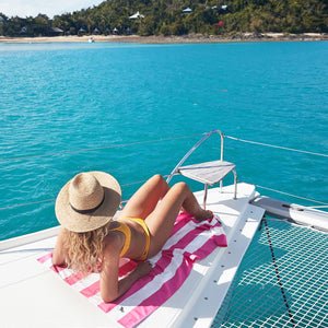 Beach Towel - Quick Dry, Sand Free - Compact, Lightweight - 100% Recycled - Includes Bag - Cabana - Whitsunday Blue - Large (160x90cm, 63x35)