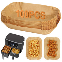 Load image into Gallery viewer, 100pcs Air Fryer Liners for Ninja Dual, Air Fryer AF300UK AF400UK Accessories, Disposable Airfryer Parchment Paper Liners, Compatible with Ninja, Breville, Tower &amp; Other Dual Zone Fryers