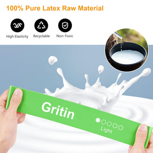 Gritin Resistance Bands, Set of 5 Skin-Friendly Resistance Fitness Exercise Loop Bands with 5 Different Strength Levels - Carrying Case Included - Ideal for Home, Gym, Yoga, Training