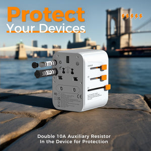 Universal Travel Adapter Worldwide with 2 USB C and 2 USB A Ports, Universal Plug Adaptor UK to World, International Adapter for EU, USA, UK, Australia, Thailand etc. not a Voltage Converter