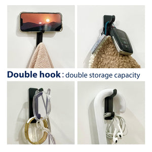 Self Adhesive Hooks, Extra Sticky and Strong, Hanging up to 6KG, Heavy Duty Stick on, No-Nail Hook for Back of Door, Black, 4 Pack