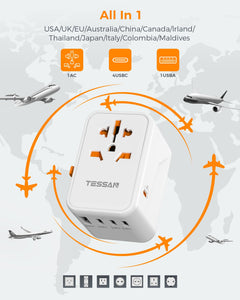 Universal Travel Adapter Worldwide with 2 USB C and 2 USB A Ports, Universal Plug Adaptor UK to World, International Adapter for EU, USA, UK, Australia, Thailand etc. not a Voltage Converter