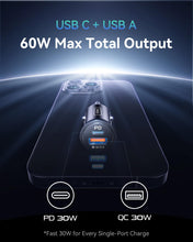 Load image into Gallery viewer, Car Charger, Cigarette Lighter USB Charger Total 60W [USB C 30W+USB A 30W] 12V USB Socket, PD3.0 Fast Charge Car Phone Charger Metal Adapter for iPhone 16 15 14 13 12 Pro Max iPad Samsung Google