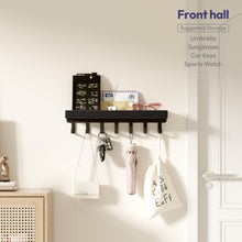 Load image into Gallery viewer, SWTYMIKI Key Holder with Wood Tray and 6 Hooks, Wall Mounted Key Racks, Key Hangers Home Decor Key Rack Mail Organizer for Hallway, Entryway, Bedroom, Mudroom, Office