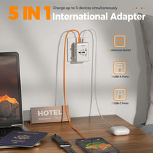 Load image into Gallery viewer, Universal Travel Adapter Worldwide with 2 USB C and 2 USB A Ports, Universal Plug Adaptor UK to World, International Adapter for EU, USA, UK, Australia, Thailand etc. not a Voltage Converter