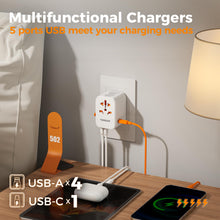 Load image into Gallery viewer, Universal Travel Adapter Worldwide with 2 USB C and 2 USB A Ports, Universal Plug Adaptor UK to World, International Adapter for EU, USA, UK, Australia, Thailand etc. not a Voltage Converter