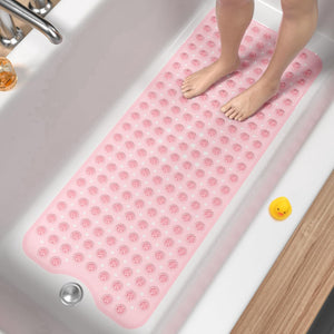 Non Slip Bath Mat for Tub, 101 x 40cm Extra Long Shower Mat Anti Mould, Machine Washable Bathroom Bathtub Mat with Suction Cups and Drain Holes, Soft on Feet, Clear