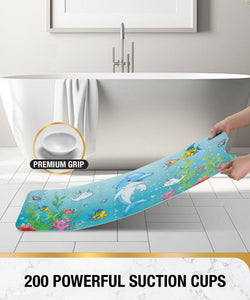 Non Slip Bath Mat for Tub, 101 x 40cm Extra Long Shower Mat Anti Mould, Machine Washable Bathroom Bathtub Mat with Suction Cups and Drain Holes, Soft on Feet, Clear