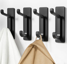 Load image into Gallery viewer, Self Adhesive Hooks, Extra Sticky and Strong, Hanging up to 6KG, Heavy Duty Stick on, No-Nail Hook for Back of Door, Black, 4 Pack