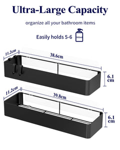 2 Pack Rustproof Shower Caddy - 2 Shelves, Drill-Free & Quick-Dry Shower Organizer, Rustproof Bathroom Shelves with 4 Hooks, Large, Black