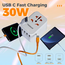 Load image into Gallery viewer, Universal Travel Adapter Worldwide with 2 USB C and 2 USB A Ports, Universal Plug Adaptor UK to World, International Adapter for EU, USA, UK, Australia, Thailand etc. not a Voltage Converter