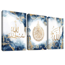 Load image into Gallery viewer, 3 Panels Wooden Framed Navy Blue White Gold Marble Canvas Wall Art Painting on Canvas Print Picture for Living Room Hallway Stairs Bedroom Bathroom Wall Decor Ready To Hang 90x40cm(12&quot;x16&quot;x3pcs)