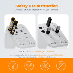 Universal Travel Adapter Worldwide with 2 USB C and 2 USB A Ports, Universal Plug Adaptor UK to World, International Adapter for EU, USA, UK, Australia, Thailand etc. not a Voltage Converter