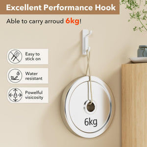 Self Adhesive Hooks, Extra Sticky and Strong, Hanging up to 6KG, Heavy Duty Stick on, No-Nail Hook for Back of Door, Black, 4 Pack