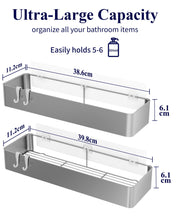 Load image into Gallery viewer, 2 Pack Rustproof Shower Caddy - 2 Shelves, Drill-Free &amp; Quick-Dry Shower Organizer, Rustproof Bathroom Shelves with 4 Hooks, Large, Black