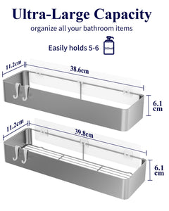 2 Pack Rustproof Shower Caddy - 2 Shelves, Drill-Free & Quick-Dry Shower Organizer, Rustproof Bathroom Shelves with 4 Hooks, Large, Black