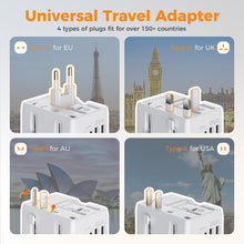 Load image into Gallery viewer, Universal Travel Adapter Worldwide with 2 USB C and 2 USB A Ports, Universal Plug Adaptor UK to World, International Adapter for EU, USA, UK, Australia, Thailand etc. not a Voltage Converter