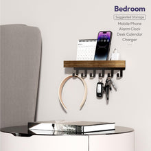 Load image into Gallery viewer, SWTYMIKI Key Holder with Wood Tray and 6 Hooks, Wall Mounted Key Racks, Key Hangers Home Decor Key Rack Mail Organizer for Hallway, Entryway, Bedroom, Mudroom, Office