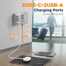 Load image into Gallery viewer, Universal Travel Adapter Worldwide with 2 USB C and 2 USB A Ports, Universal Plug Adaptor UK to World, International Adapter for EU, USA, UK, Australia, Thailand etc. not a Voltage Converter