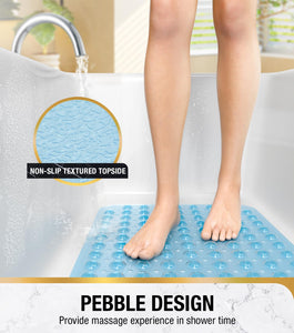 Non Slip Bath Mat for Tub, 101 x 40cm Extra Long Shower Mat Anti Mould, Machine Washable Bathroom Bathtub Mat with Suction Cups and Drain Holes, Soft on Feet, Clear