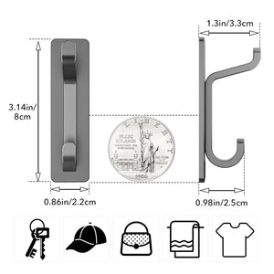 Self Adhesive Hooks, Extra Sticky and Strong, Hanging up to 6KG, Heavy Duty Stick on, No-Nail Hook for Back of Door, Black, 4 Pack