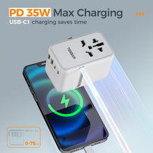 Load image into Gallery viewer, Universal Travel Adapter Worldwide with 2 USB C and 2 USB A Ports, Universal Plug Adaptor UK to World, International Adapter for EU, USA, UK, Australia, Thailand etc. not a Voltage Converter