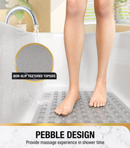 Non Slip Bath Mat for Tub, 101 x 40cm Extra Long Shower Mat Anti Mould, Machine Washable Bathroom Bathtub Mat with Suction Cups and Drain Holes, Soft on Feet, Clear