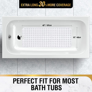Non Slip Bath Mat for Tub, 101 x 40cm Extra Long Shower Mat Anti Mould, Machine Washable Bathroom Bathtub Mat with Suction Cups and Drain Holes, Soft on Feet, Clear