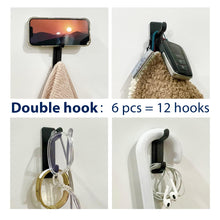 Load image into Gallery viewer, Self Adhesive Hooks, Extra Sticky and Strong, Hanging up to 6KG, Heavy Duty Stick on, No-Nail Hook for Back of Door, Black, 4 Pack