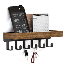 Load image into Gallery viewer, SWTYMIKI Key Holder with Wood Tray and 6 Hooks, Wall Mounted Key Racks, Key Hangers Home Decor Key Rack Mail Organizer for Hallway, Entryway, Bedroom, Mudroom, Office