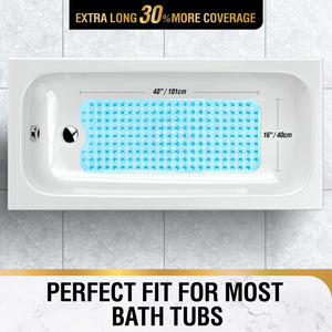 Non Slip Bath Mat for Tub, 101 x 40cm Extra Long Shower Mat Anti Mould, Machine Washable Bathroom Bathtub Mat with Suction Cups and Drain Holes, Soft on Feet, Clear