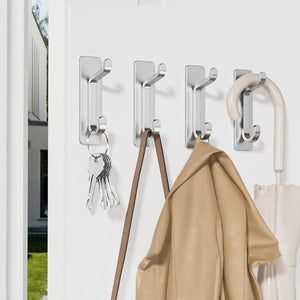 Self Adhesive Hooks, Extra Sticky and Strong, Hanging up to 6KG, Heavy Duty Stick on, No-Nail Hook for Back of Door, Black, 4 Pack