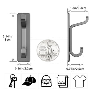 Self Adhesive Hooks, Extra Sticky and Strong, Hanging up to 6KG, Heavy Duty Stick on, No-Nail Hook for Back of Door, Black, 4 Pack