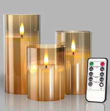 Load image into Gallery viewer, Glass Gold Real Wax LED Candles Flickering with Remote &amp; Timer - Fake Candles Flickering Light, Battery Candles Set of 3, Festival, Room Decor, Home Decor