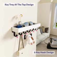 Load image into Gallery viewer, SWTYMIKI Key Holder with Wood Tray and 6 Hooks, Wall Mounted Key Racks, Key Hangers Home Decor Key Rack Mail Organizer for Hallway, Entryway, Bedroom, Mudroom, Office