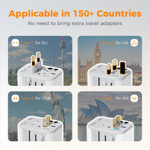 Load image into Gallery viewer, Universal Travel Adapter Worldwide with 2 USB C and 2 USB A Ports, Universal Plug Adaptor UK to World, International Adapter for EU, USA, UK, Australia, Thailand etc. not a Voltage Converter