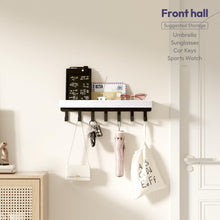 Load image into Gallery viewer, SWTYMIKI Key Holder with Wood Tray and 6 Hooks, Wall Mounted Key Racks, Key Hangers Home Decor Key Rack Mail Organizer for Hallway, Entryway, Bedroom, Mudroom, Office