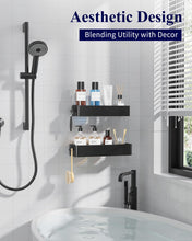 Load image into Gallery viewer, 2 Pack Rustproof Shower Caddy - 2 Shelves, Drill-Free &amp; Quick-Dry Shower Organizer, Rustproof Bathroom Shelves with 4 Hooks, Large, Black