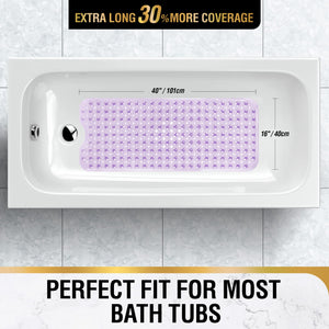 Non Slip Bath Mat for Tub, 101 x 40cm Extra Long Shower Mat Anti Mould, Machine Washable Bathroom Bathtub Mat with Suction Cups and Drain Holes, Soft on Feet, Clear