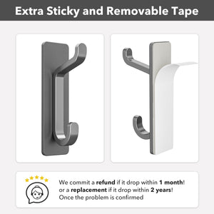 Self Adhesive Hooks, Extra Sticky and Strong, Hanging up to 6KG, Heavy Duty Stick on, No-Nail Hook for Back of Door, Black, 4 Pack