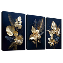 Load image into Gallery viewer, 3 Panels Wooden Framed Navy Blue White Gold Marble Canvas Wall Art Painting on Canvas Print Picture for Living Room Hallway Stairs Bedroom Bathroom Wall Decor Ready To Hang 90x40cm(12&quot;x16&quot;x3pcs)