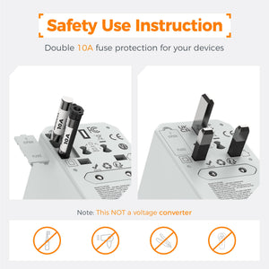 Universal Travel Adapter Worldwide with 2 USB C and 2 USB A Ports, Universal Plug Adaptor UK to World, International Adapter for EU, USA, UK, Australia, Thailand etc. not a Voltage Converter