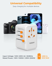 Load image into Gallery viewer, Universal Travel Adapter Worldwide with 2 USB C and 2 USB A Ports, Universal Plug Adaptor UK to World, International Adapter for EU, USA, UK, Australia, Thailand etc. not a Voltage Converter