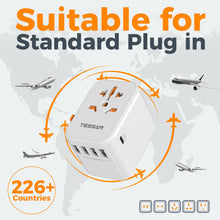 Load image into Gallery viewer, Universal Travel Adapter Worldwide with 2 USB C and 2 USB A Ports, Universal Plug Adaptor UK to World, International Adapter for EU, USA, UK, Australia, Thailand etc. not a Voltage Converter