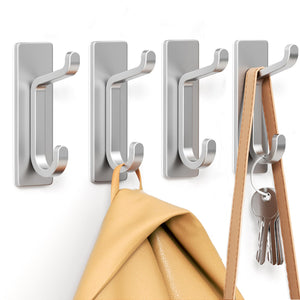 Self Adhesive Hooks, Extra Sticky and Strong, Hanging up to 6KG, Heavy Duty Stick on, No-Nail Hook for Back of Door, Black, 4 Pack