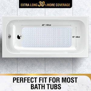 Non Slip Bath Mat for Tub, 101 x 40cm Extra Long Shower Mat Anti Mould, Machine Washable Bathroom Bathtub Mat with Suction Cups and Drain Holes, Soft on Feet, Clear