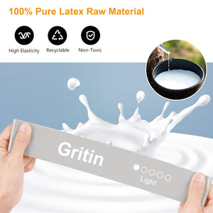 Gritin Resistance Bands, Set of 5 Skin-Friendly Resistance Fitness Exercise Loop Bands with 5 Different Strength Levels - Carrying Case Included - Ideal for Home, Gym, Yoga, Training
