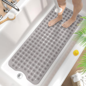Non Slip Bath Mat for Tub, 101 x 40cm Extra Long Shower Mat Anti Mould, Machine Washable Bathroom Bathtub Mat with Suction Cups and Drain Holes, Soft on Feet, Clear