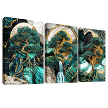 Load image into Gallery viewer, 3 Panels Wooden Framed Navy Blue White Gold Marble Canvas Wall Art Painting on Canvas Print Picture for Living Room Hallway Stairs Bedroom Bathroom Wall Decor Ready To Hang 90x40cm(12&quot;x16&quot;x3pcs)