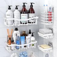 Rustproof Stainless Steel Shower Caddy 5 Pack, Bathroom Storage Accessory Shelf Organiser No Drilling Hanging, Soap Toothbrush Holder Set, Kitchen Wall Mounted Corner Decor, Black